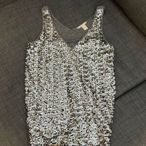 Silver sequin v neck tank top gray t-shirt fabric back